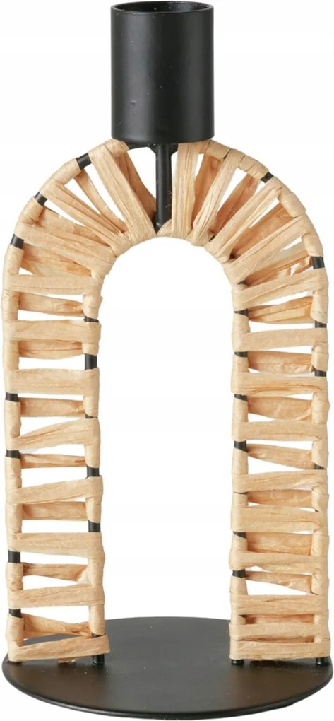 Gyertyatartó Fekete Fém, Szívószálas Zsinórral Modern Toke 16 X 8 CM