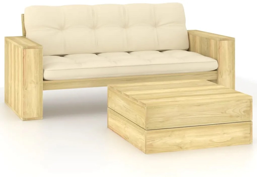 vidaXL 2 részes impregnált fenyőfa kerti társalgószett párnákkal