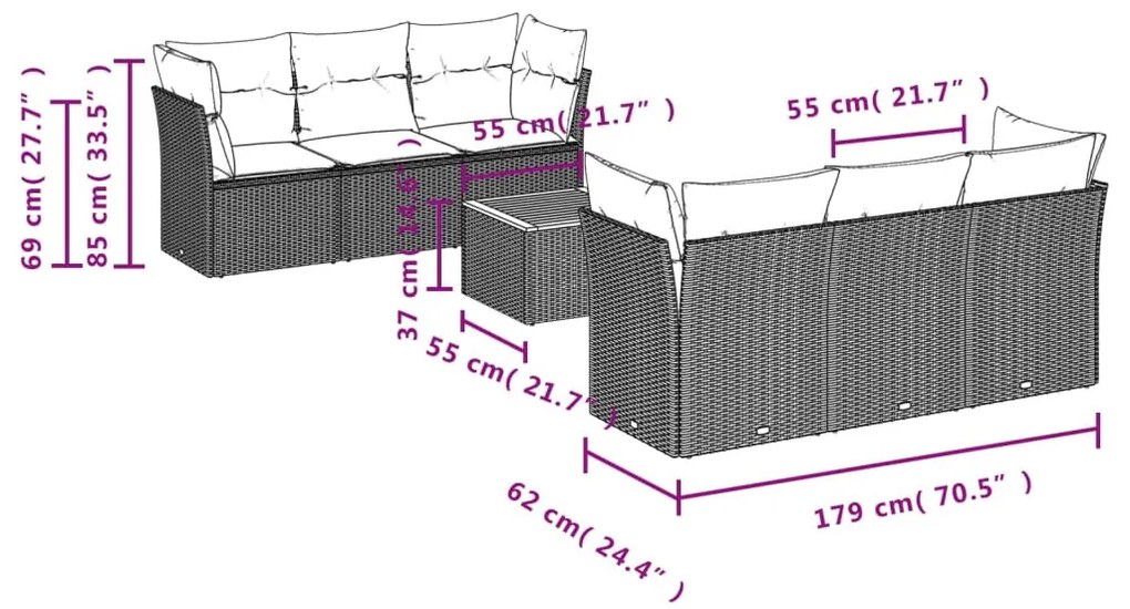 7 részes bézs polyrattan kerti ülőgarnitúra párnákkal