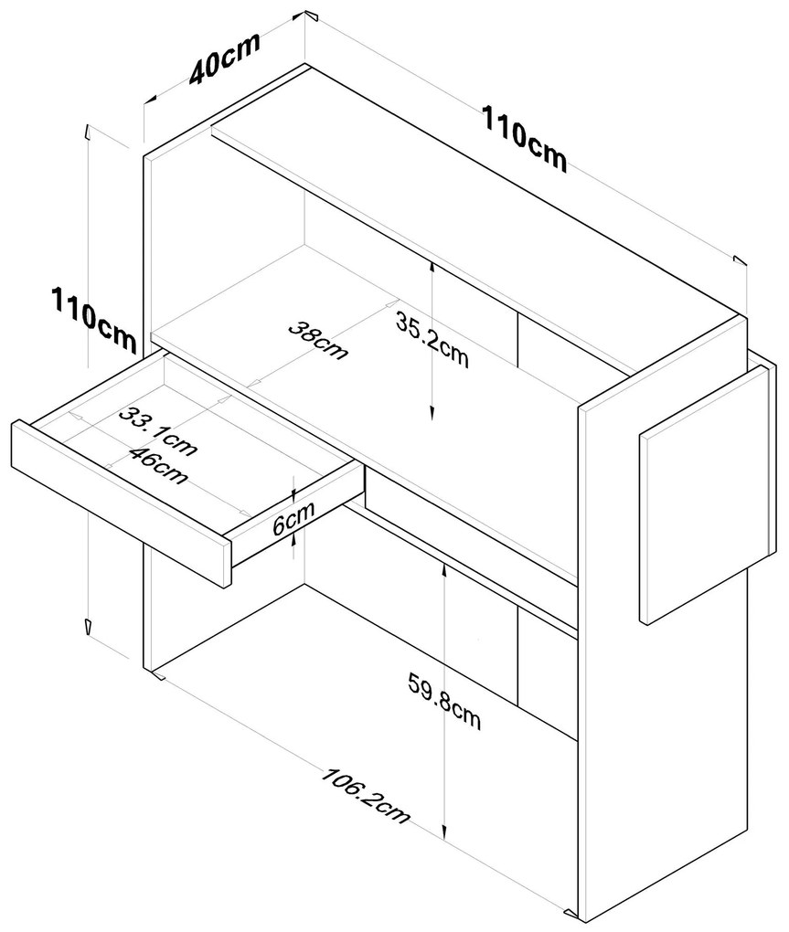 Recepciós pult fiókokkal, 110x110x40 cm,  fehér és szürke