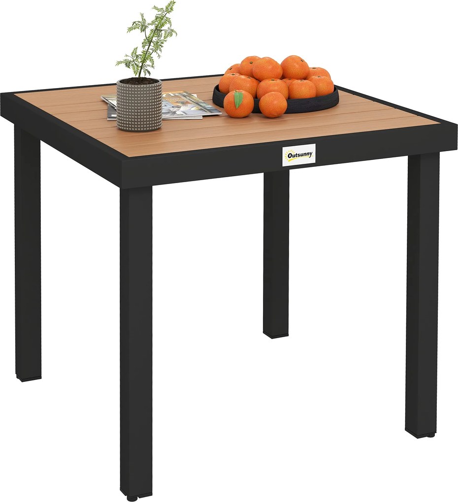 Outsunny Műanyag Kerti Asztal 78 x 78 x 74 cm Időjárásálló Alumínium Keret, Büfé Asztal, Kemping Asztal 4 Fő Részére, Balkon Asztal, Terasz Asztal Kül