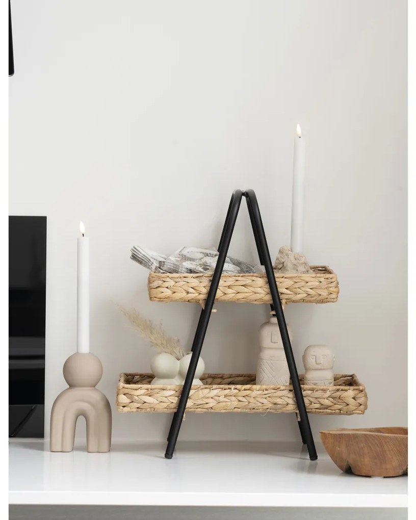 Alfaro fonott tálca fekete fém lábbal, vízi jácint, 42x23x43,5 cm