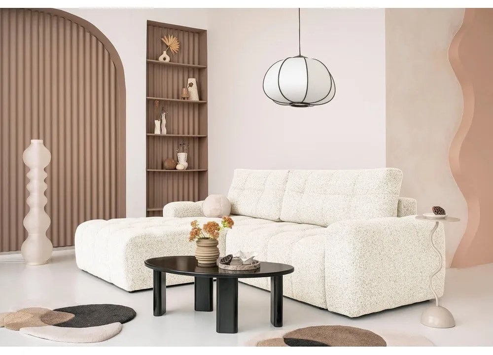 Krémszínű kinyitható tárolóhelyes moduláris sarokkanapé (bal oldali) Lulu – Miuform