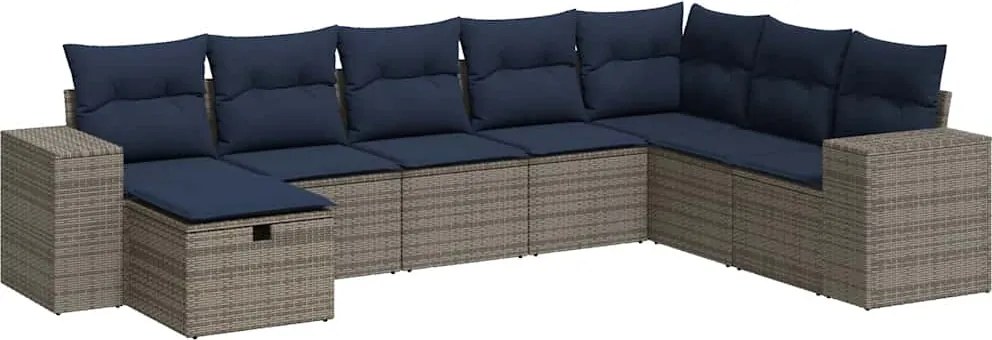 vidaXL 8 részes szürke polyrattan kerti ülőgarnitúra párnákkal