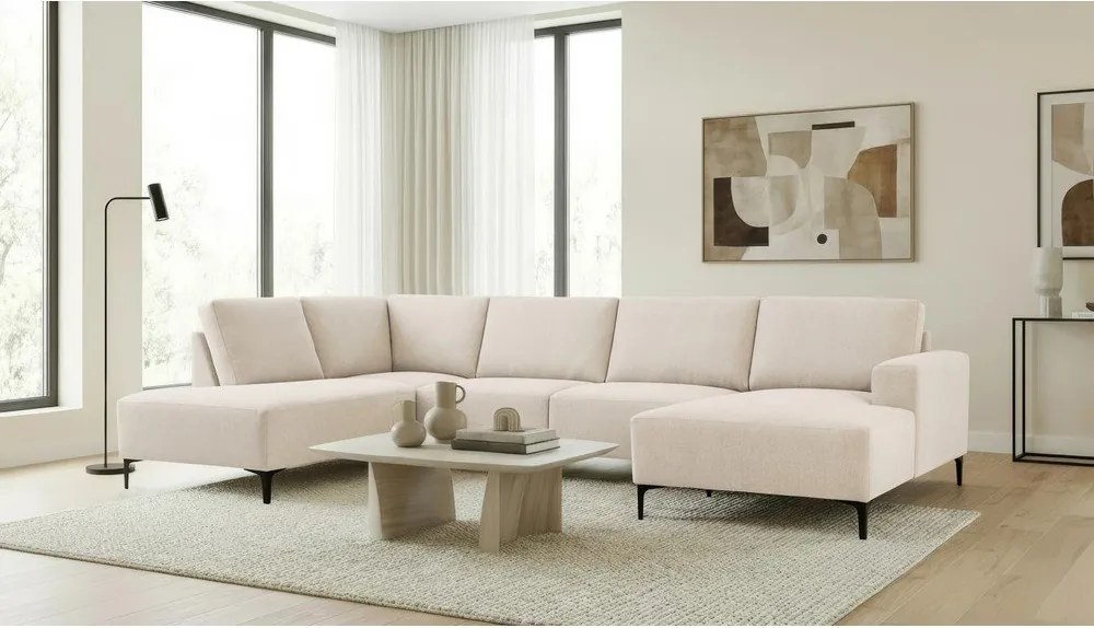 Bézs zsenília sarokkanapé (bal oldali-U alakú) Fabian – Scandic