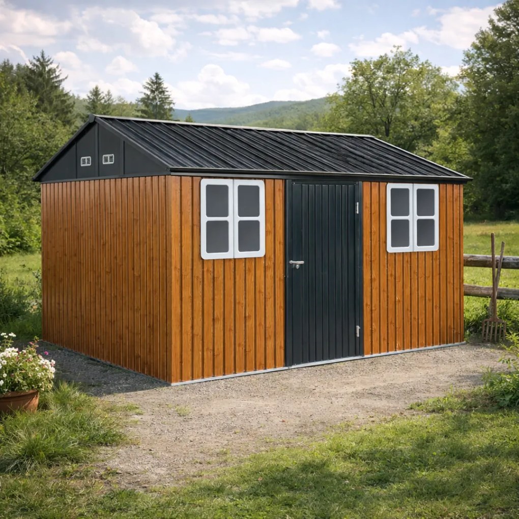 Fém kerti szerszámtároló ház, barna/antracit, 3,6x3,1x2,5 m, GABKO