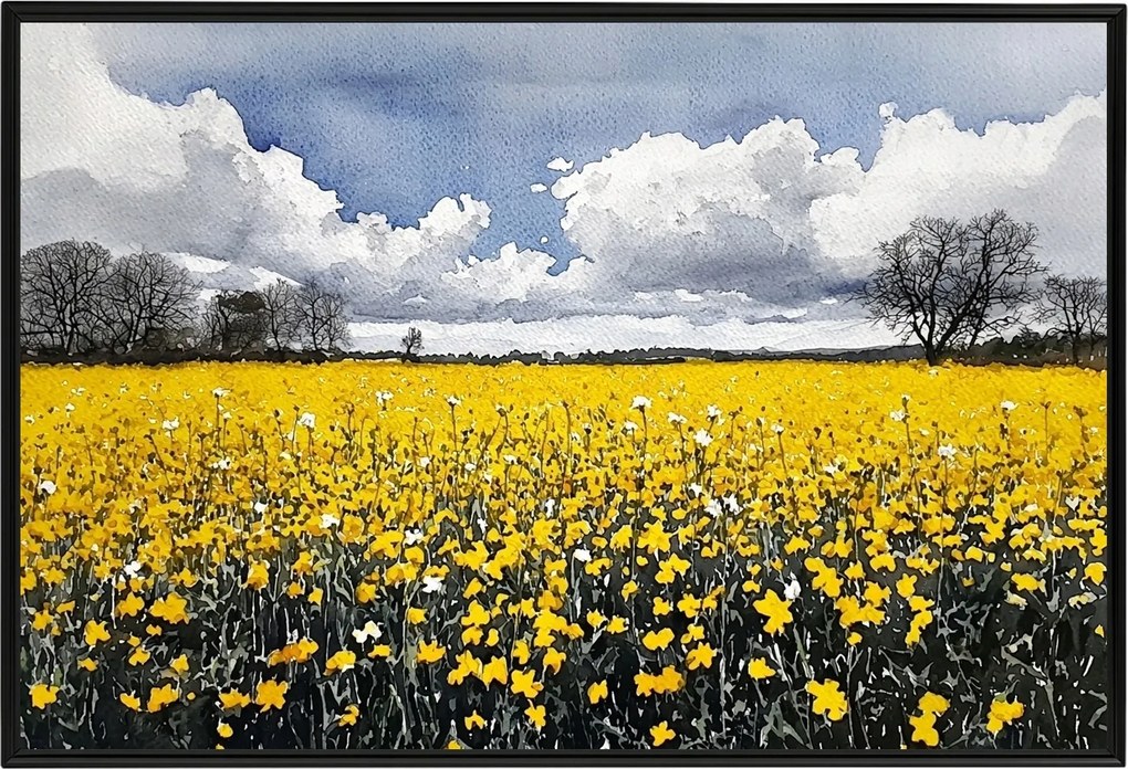Poszter Keret Alumínium Tájkép Természet Mező Virágok Repce Tavasz 60x40