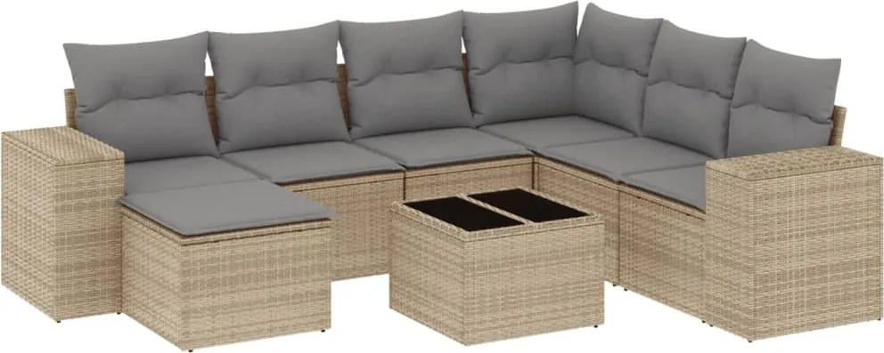 vidaXL 8 részes bézs polyrattan kerti ülőgarnitúra párnával