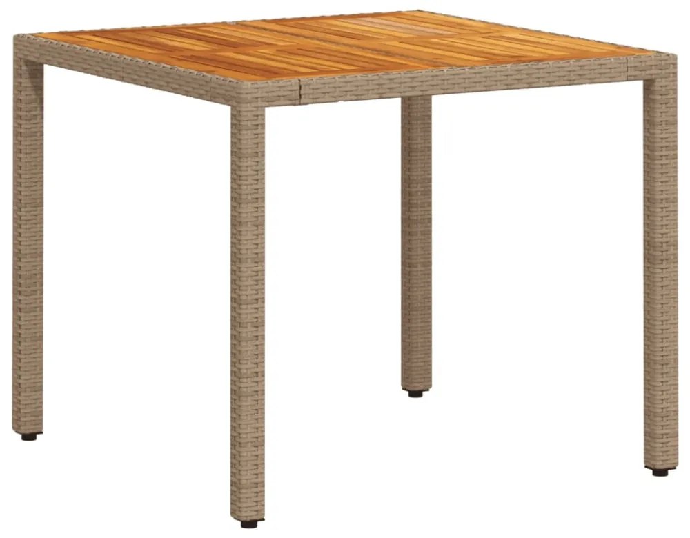 bézs polyrattan és akácfa kerti asztal 90 x 90 x 75 cm