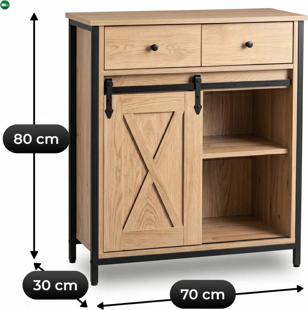 Komoda z Szufladami COLE 70 cm Dąb/Czarny