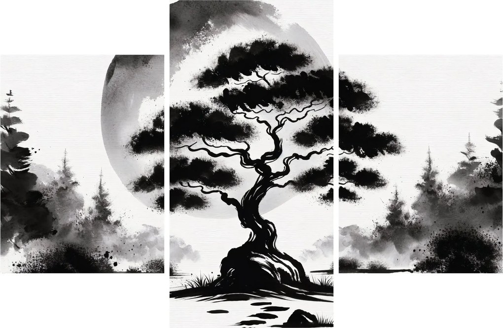 Kép – Fekete-fehér bonsai (90x60 cm)