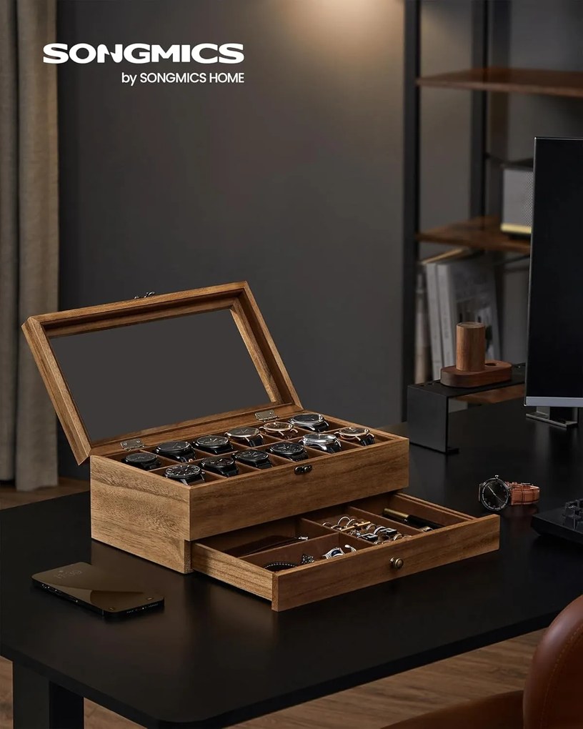 12 rekeszes óratartó doboz rusztikus dió színben