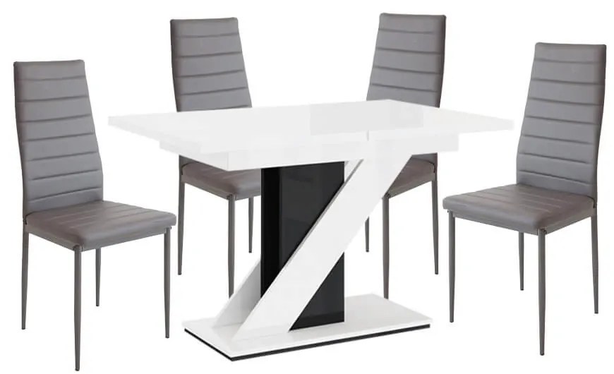 Maasix WGBS Magasfényű Fehér-Fekete 4 személyes étkezőszett Szürke Coleta székekkel N