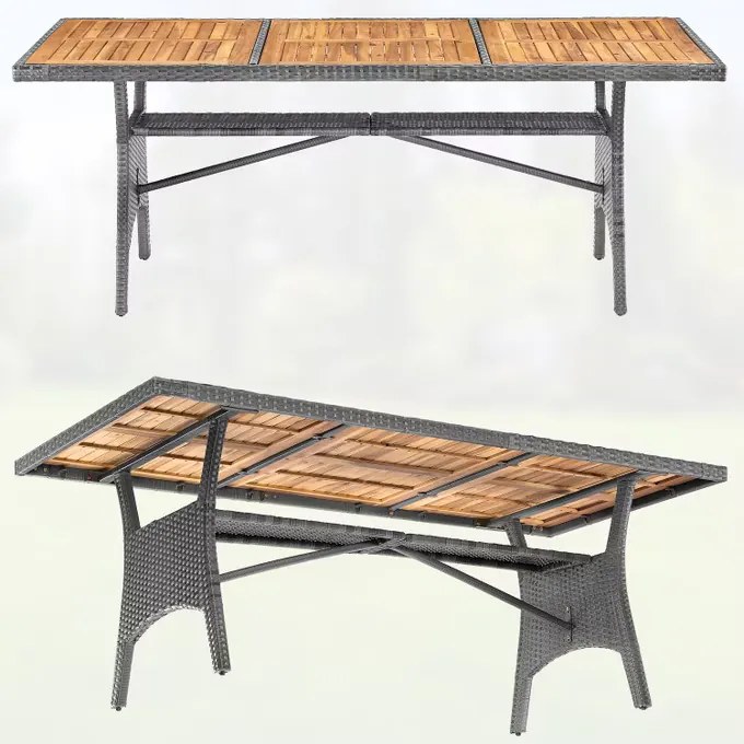 Deuba Takeo rattan asztal 190x90x74 cm - szürke/akácfa