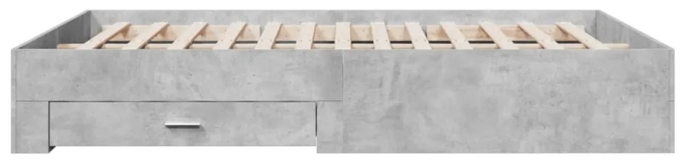 betonszürke szerelt fa ágykeret fiókokkal 150 x 200 cm