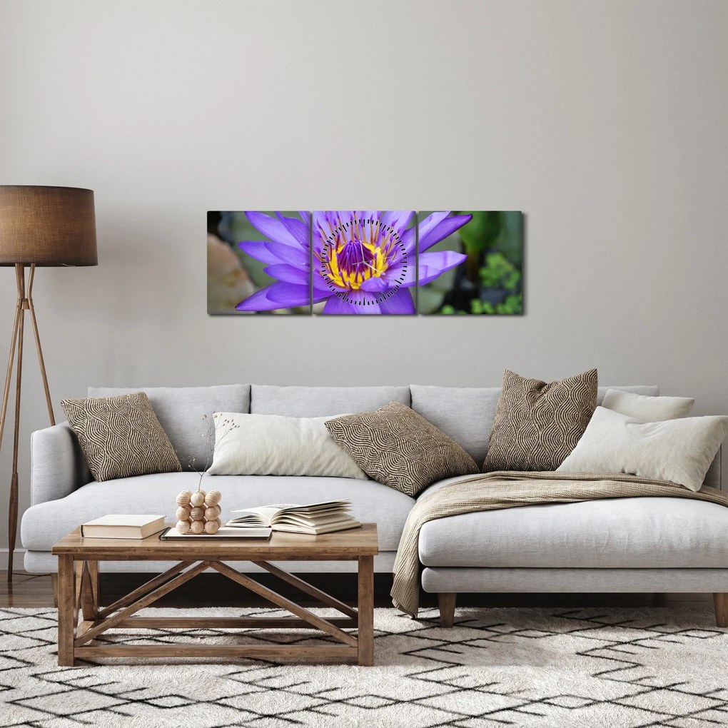 Kép - Lila virág (órával) (90x30 cm)