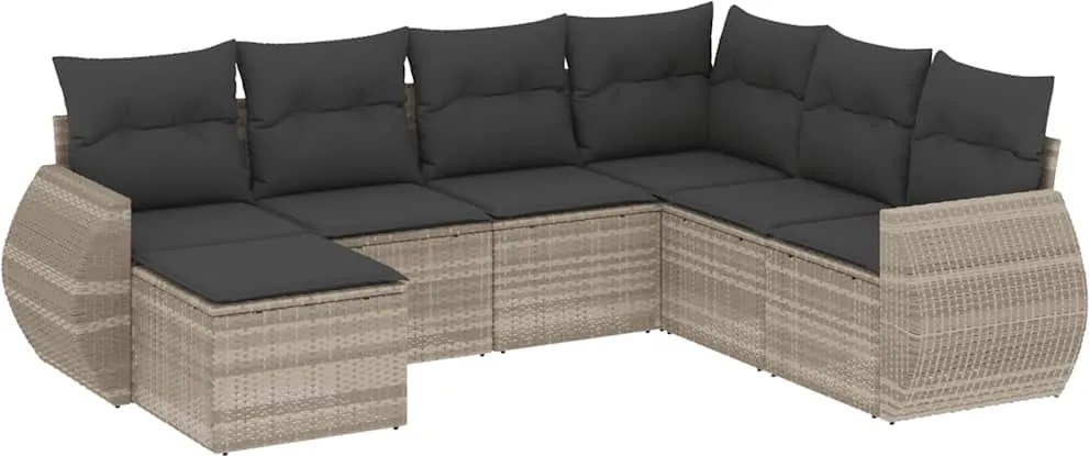 vidaXL 7 részes világosszürke polyrattan kerti ülőgarnitúra párnákkal