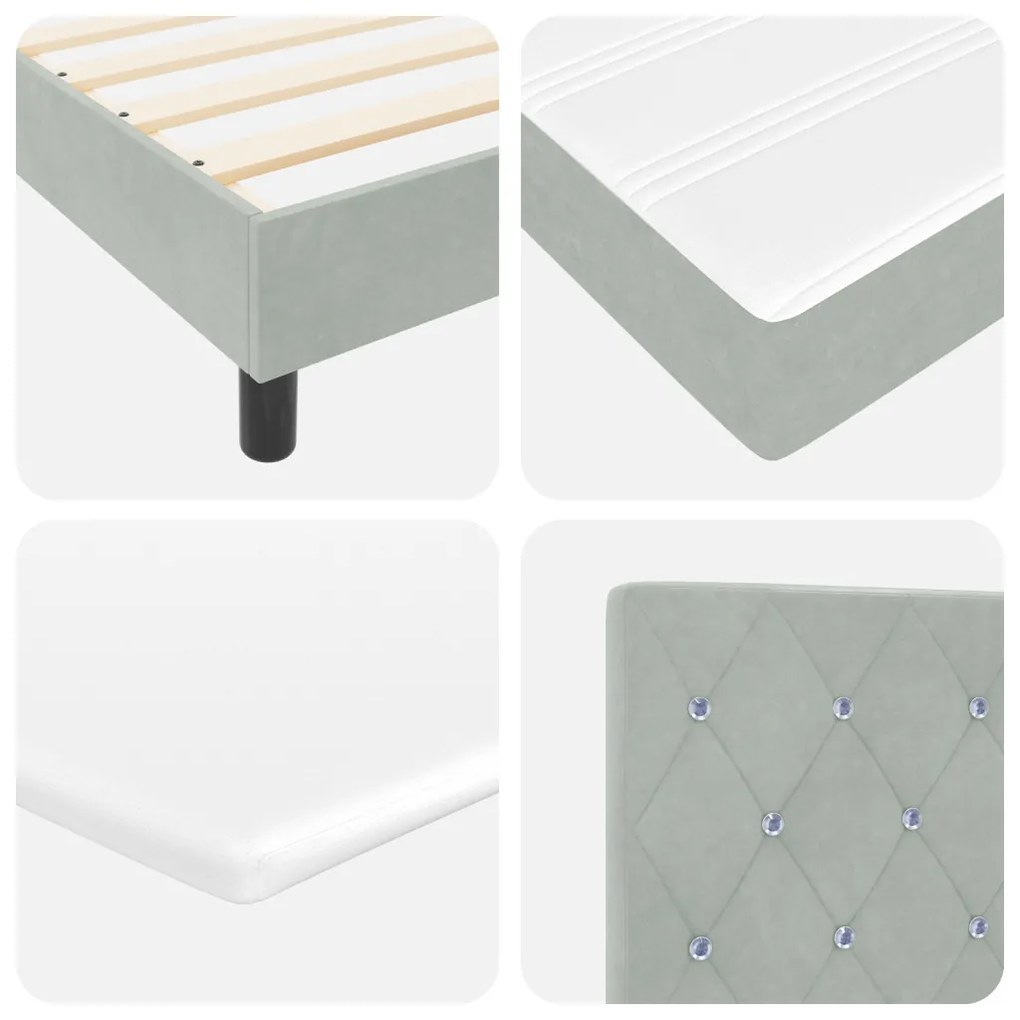 Boxspring Ágy Matrac 200x200 cm Világosszürke Bársony