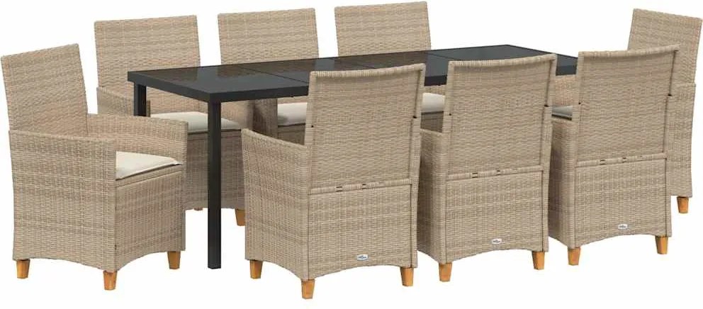 vidaXL Kert étkező szett 9 pcs Bézs polirattan
