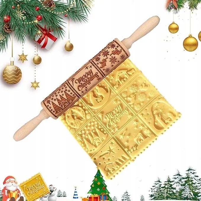 Karácsonyi dombornyomott fa tortahenger 3D mintával