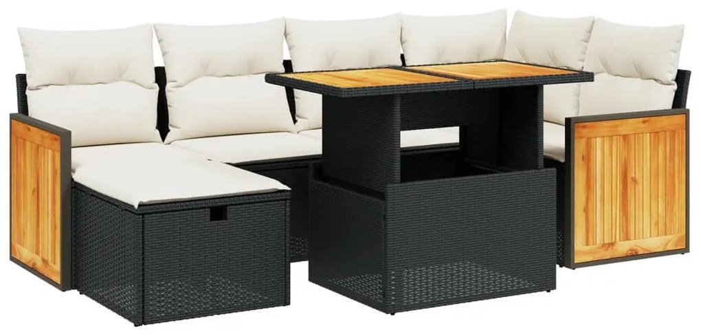 7 részes fekete polyrattan kerti ülőgarnitúra párnával