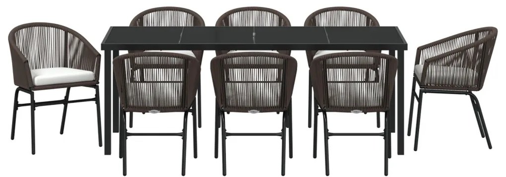9 darabos Kerti Étkező Szett Barna Poli Rattan