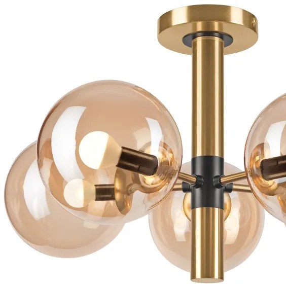 Csillár rúdon ROLLO 5xE14/5W/230V arany/füstös bézs