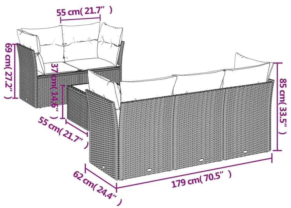 6 részes fekete polyrattan kerti ülőgarnitúra párnákkal