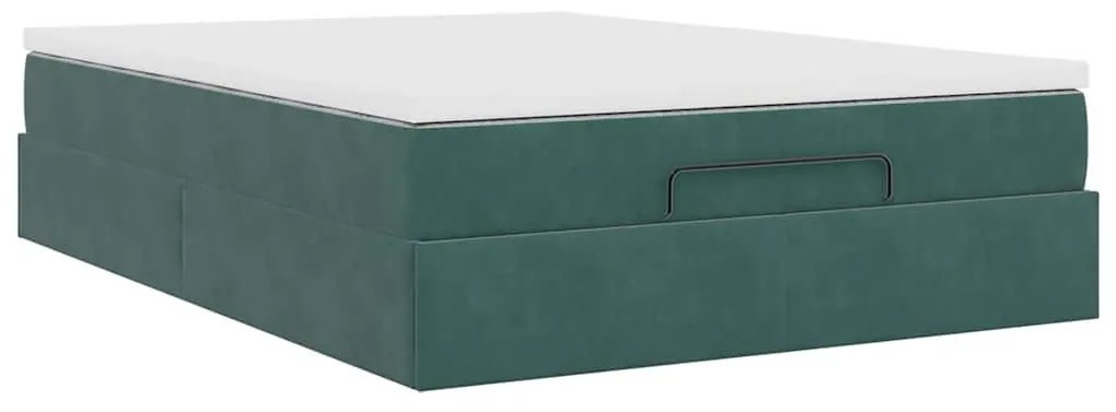 Ottomán ágykeret matraccal sötétzöld 140x190cm bársony
