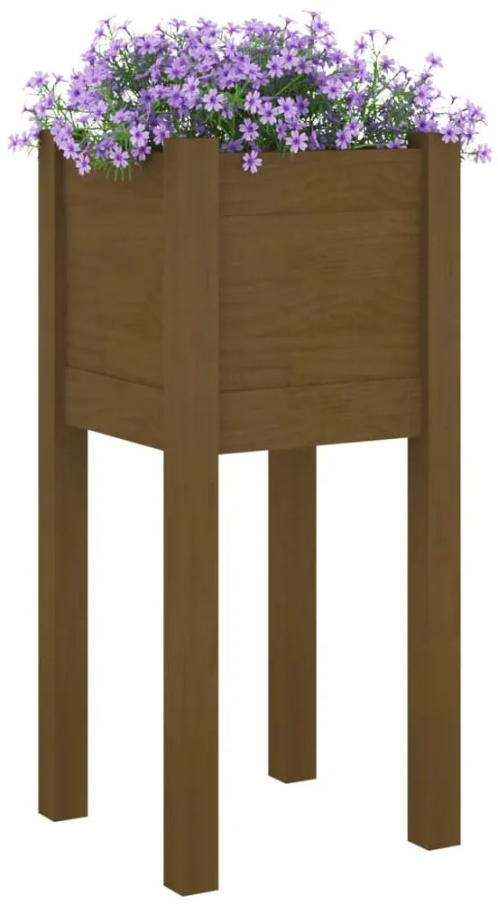 Mézbarna tömör fenyőfa kerti virágtartó 31 x 31 x 70 cm