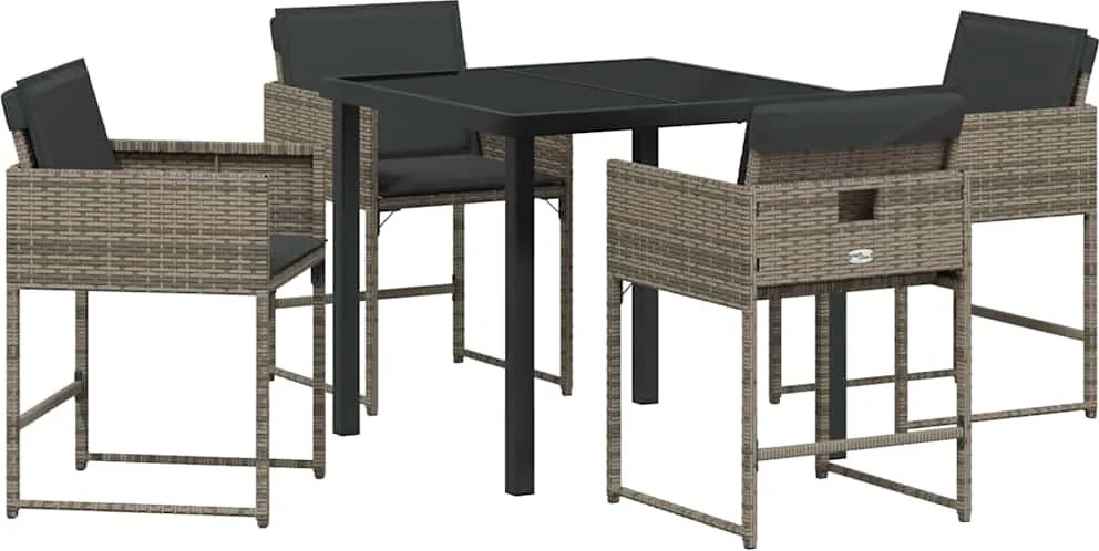 vidaXL Kert étkező szett párnával 5 pcs Szürke polirattan