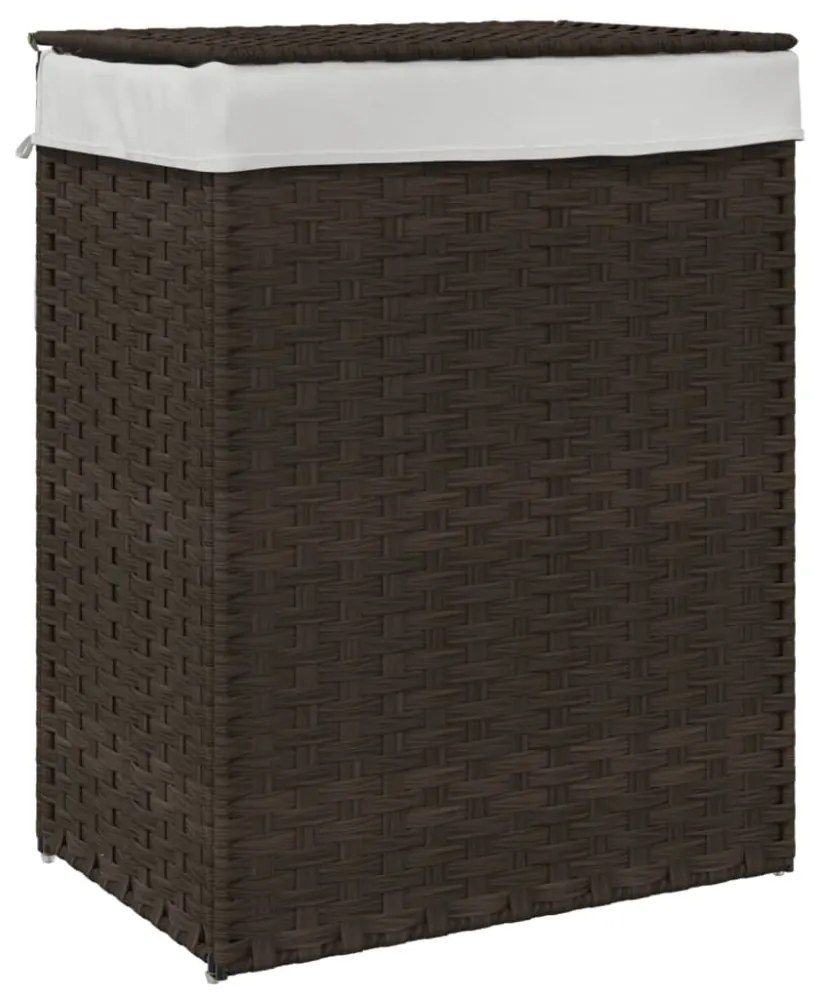 sötétbarna polyrattan szennyeskosár fedéllel 46x33x60 cm