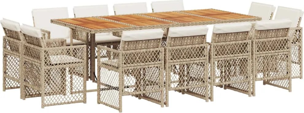 vidaXL 13 részes bézs polyrattan kerti étkezőgarnitúra párnákkal