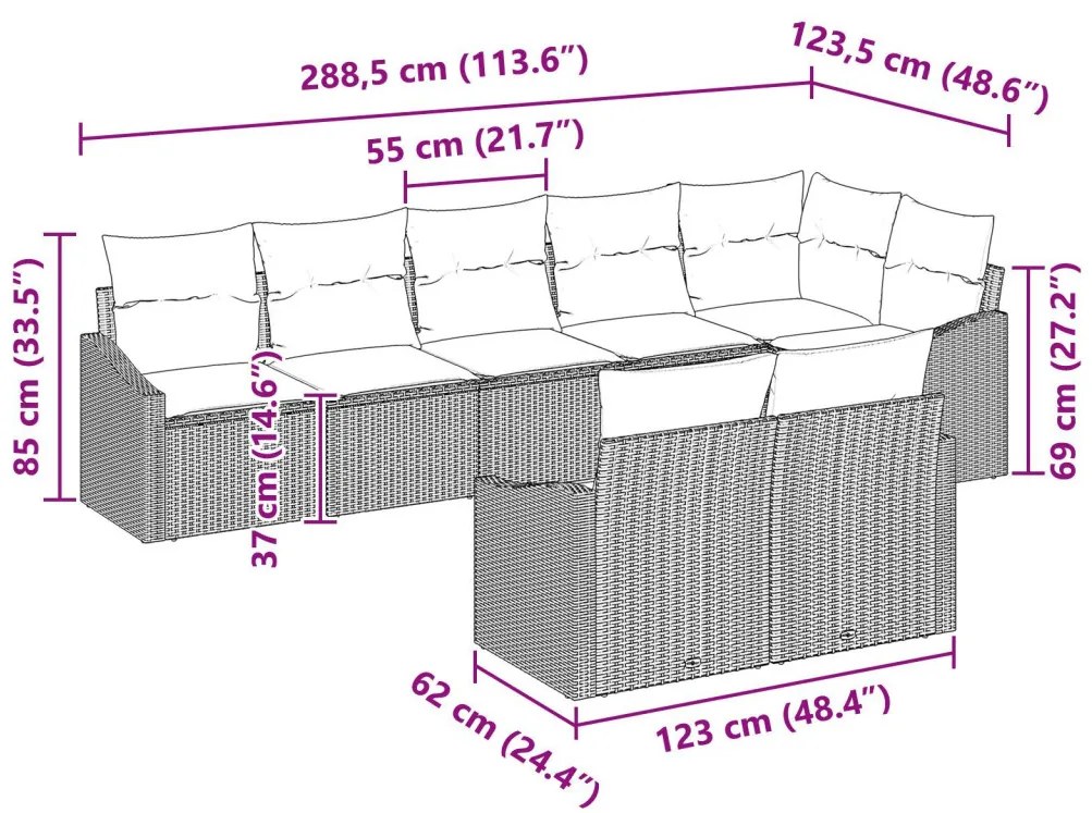 Kanapé Szett párnával 8 pcs Fekete polirattan