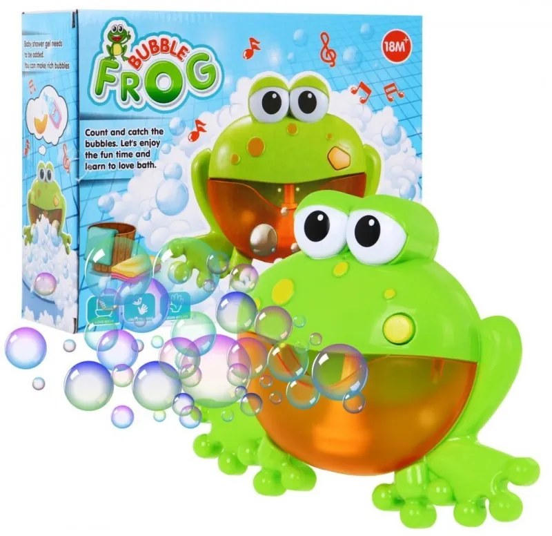 Buborékfújó játék fürdőkádba, zenélő béka, tapadókorongos rögzítéssel, 18 hónap +