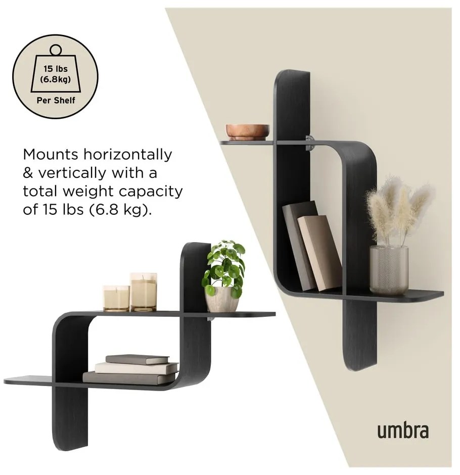 Fekete többszintes kaucsukfa fali polc 62 cm Montage – Umbra