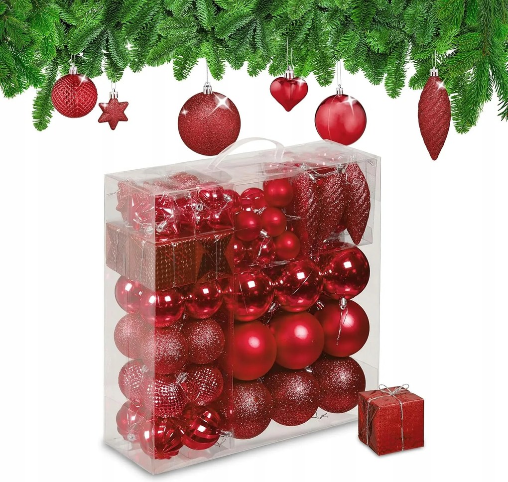 Karácsonyfadíszek 110 Db-os Szett Törhetetlen Díszdoboz