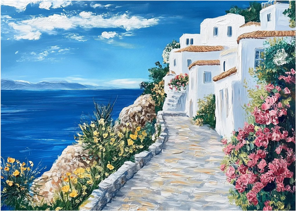 Üveg kép - Sikátor a tenger mellett (70x50 cm)