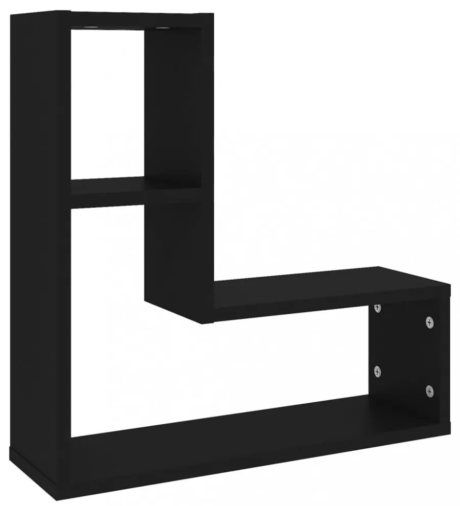 2 db fekete forgácslap fali polc 50 x 15 x 50 cm