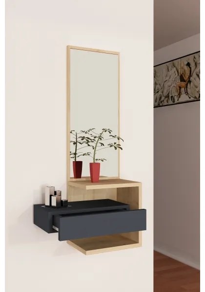 Fali tükör polccal STELLA 90x49 cm barna/antracit