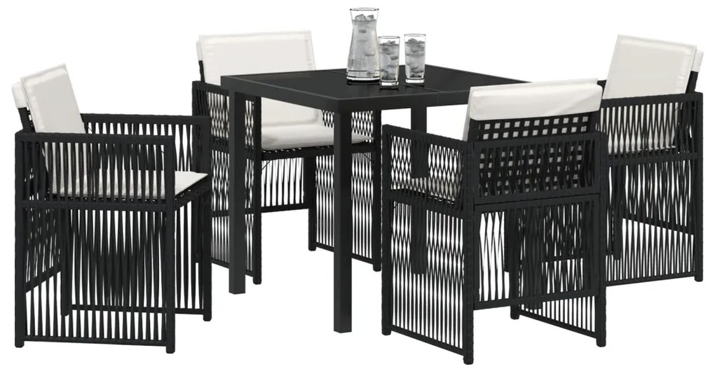 5 Darabos Kerti Étkező Garnitúra Párnákkal Fekete Poly Rattan