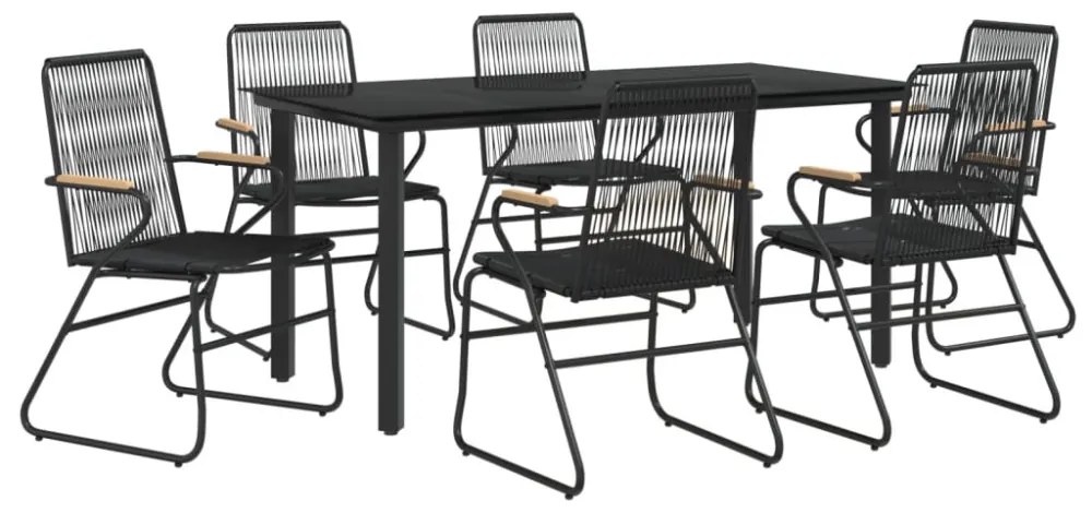 vidaXL 7 részes fekete PVC rattan kerti étkezőgarnitúra