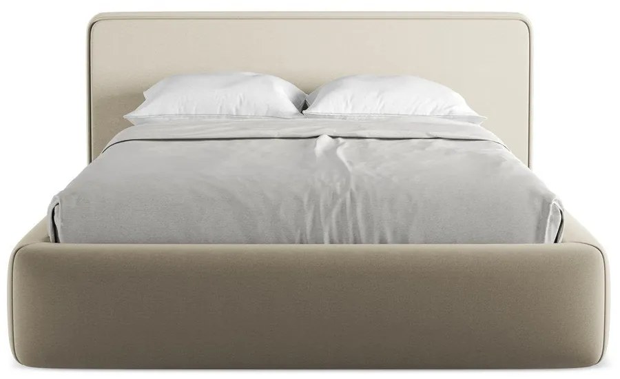 Bézs kárpitozott ágyneműtartós franciaágy ágyráccsal 140x200 cm Kiana – Makamii