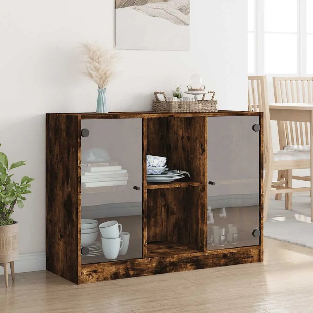 füstös tölgy színű szerelt fa tálalószekrény 102x37x75,5 cm