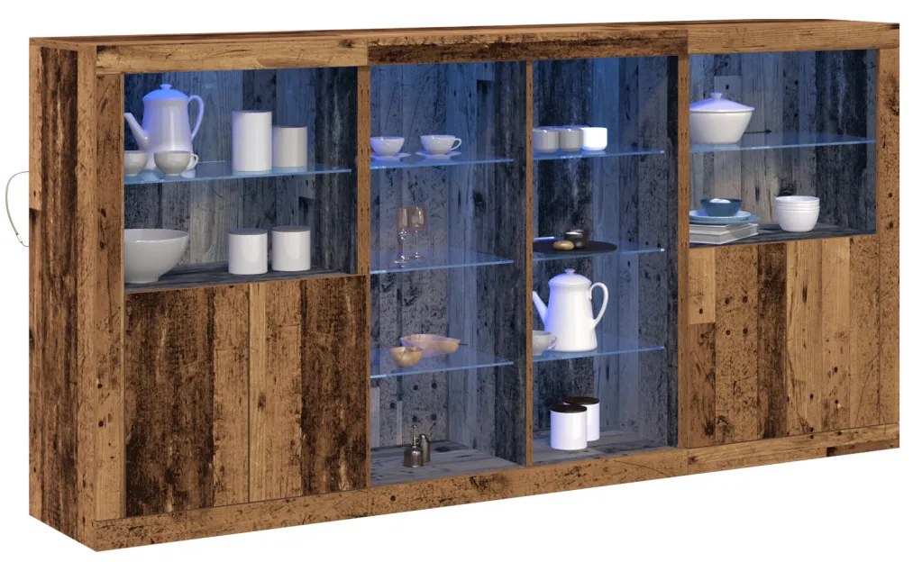 LED világítással ellátott oldal szekrény Öreg fa 202x37x100 cm