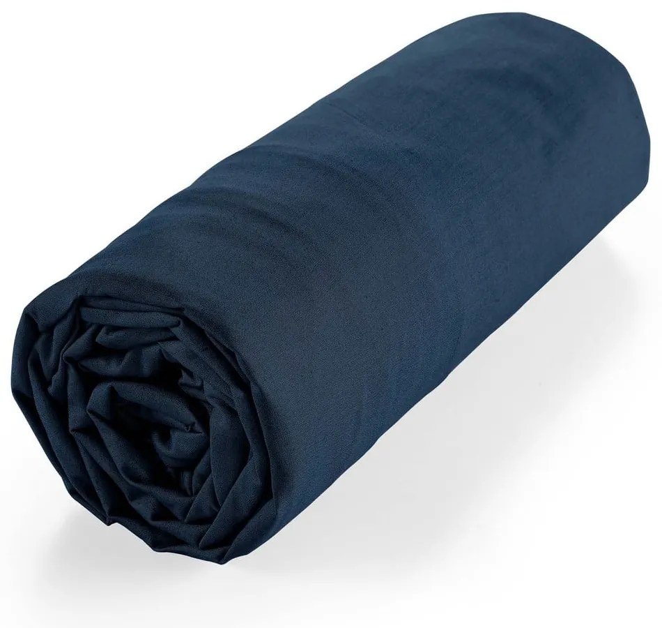 Sötétkék gumis bio pamut lepedő 160x200 cm Biolina – douceur d'intérieur