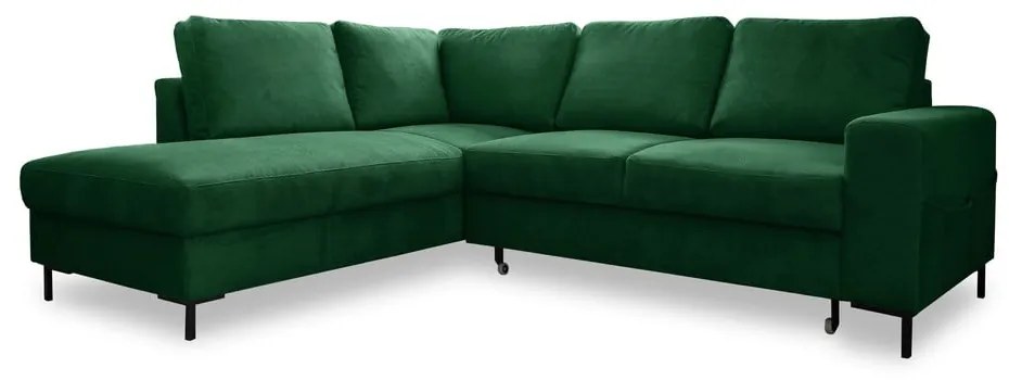 Sötétzöld kordbársony kinyitható sarokkanapé (bal oldali) Lofty Lilly – Miuform