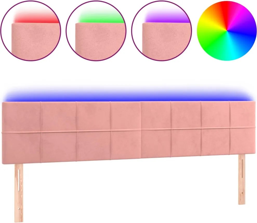 vidaXL rózsaszín bársony LED-es fejtámla 180x5x78/88 cm