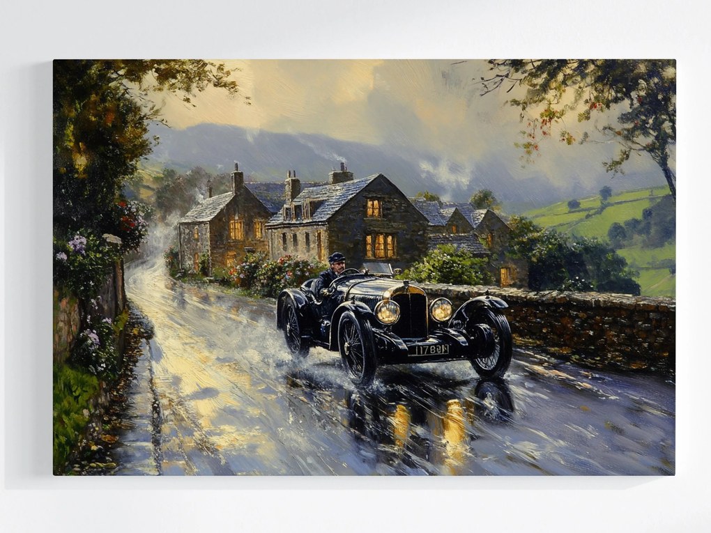 Vászonkép Canvas Utca Út Falu Anglia Régi Retro Autó 120x80