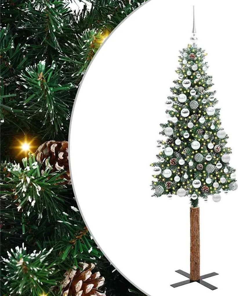 vidaXL Karcsú karácsonyfa 300 LED-del Zöld 180 cm PVC és tömör fenyőfa